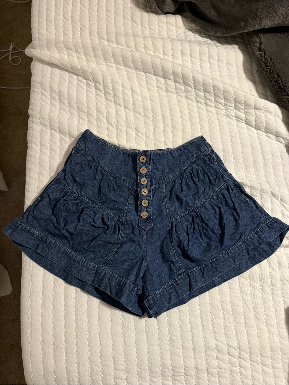 Free People Denim-Style Blue Button-Front Women's Shorts